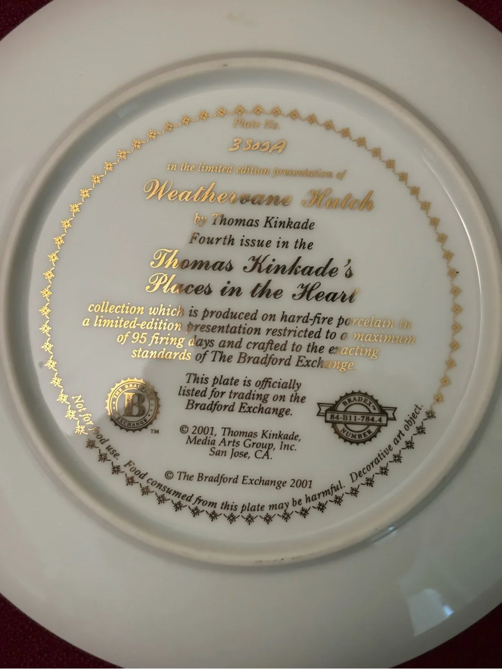Thomas Kinkade Weathervane Hutch Places in the Heart Collection Plate 4th Issue